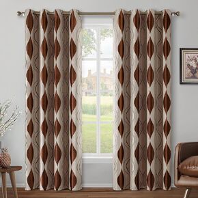 HOMEIDEAS Brown and Beige Curtains for Living Room, Wave Room Darkening Curtains 63 Inches Long 2 Panels Set, Jacquard Window Grommet Curtains Drapes for Bedroom, 52 x 63 Inches in Kuwait