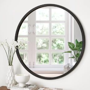 JJUUYOU Black Circle Wall Mirror Round Wall Mirror for Bathroom, Hanging Round Mirror for Living Room, Vanity, Bedroom in Kuwait
