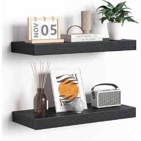 Fun Memories Floating Shelves - 2 Pack 12 Inch Deep Rustic Wooden Wall Shelves - Extra Deeper & Thicker Wall Mounted Storage Shelf for Living Room, Kitchen, Farmhouse - 16" W x 12" D x 1.5" H - Brown in Kuwait
