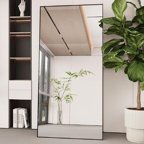 LFT HUIMEI2Y Full Length Mirror 79"x39" Standing Hanging or Leaning Against Wall Floor Mirrors Wall-Mounted Full Body Dressing Mirror with Aluminum Alloy Frame for Living Room, Bedroom Black in Kuwait