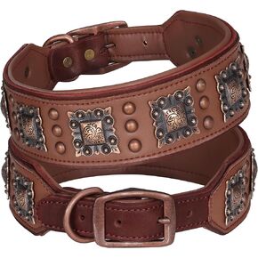 PET ARTIST Soft Padded Leather Dog Collar, 2 inch Wide Genuine Leather Dog Collars with Stylish Studded Rivet & Metal Buckle, Luxury & Adjustable Pet Collars for Medium Dogs,Green,Neck 16-19" in Kuwait