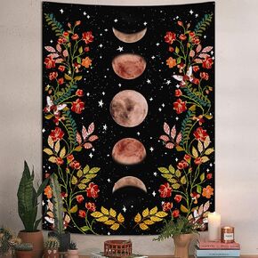 Lifeel Moonlit Garden Tapestry, Moon Phase Surrounded by Vines and Flowers Black Wall Decor Tapestry 36×48 inches in Kuwait