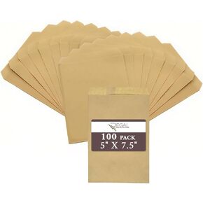 100 Pack Brown Kraft Paper Bags, 5" x 7.5" Inches, Good for Candy, Cookies, Doughnut, Crafts, Party Favor, Sandwich, Jewelry, Retail Shops, Merchandise- by RJ Displays in Kuwait
