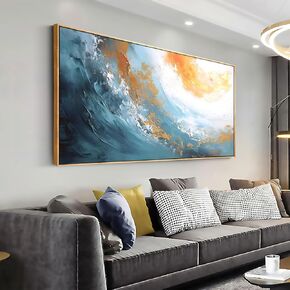 Wall Art Framed Abstract Canvas Painting Artwork Decor, Modern Light Gray and Gold Yellow Flower Picture Prints for Living Room Bedroom Home Office Walls, Ready to Hang 30.00" x 60.00" in Kuwait