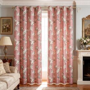 VOGOL Double Layered Bedroom Curtains, Magnolia Pattern Room Darkening Window Panels with Whit Sheer, Country Style Grommet Drapes for Living Room, 52x63, 2 Panels in Kuwait