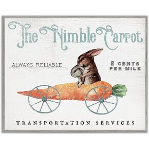 Stupell Industries Vintage Easter Bunny The Nimble Carrot Transportation Advertisement Grey Framed Wall Art, 30 x 24, White in Kuwait