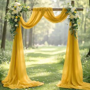 FUHSY Gold Wedding Arch Draping Fabric 20FT 1 Panel Chiffon Fabric Drapes for Wedding Arch Backdrop Sheer Ceiling Curtains Party Drapery for Reception Ceremony Arch Drape Swag Decor in Kuwait