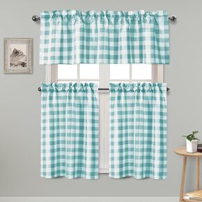 Hiasan 3 Piece Semi Sheer Plaid Kitchen Curtains Light Filtering Buffalo Checkered Tier and Valance Curtains Set, Pink in Kuwait