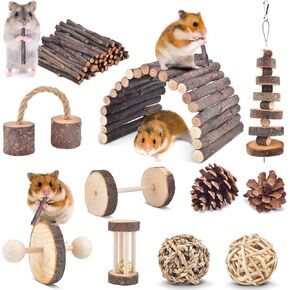 ERKOON 11 Pack Chinchillas Chew Toys, Toys Accessories for Teeth Care, Natural Apple Wood Ladder Bell Roller for Russian Hamster Gerbils Rats Guinea Pigs in Kuwait