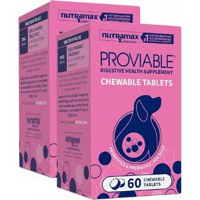 Nutramax Proviable Digestive Health Supplement Multi-Strain Probiotics and Prebiotics for Dogs - With 7 Strains of Bacteria, 60 Chewable Tablets in Kuwait