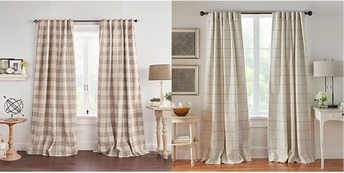 Elrene Home Fashions Farmhouse Living Grainger Buffalo-Check ستارة نافذة التعتيم، ستارة غرفة المعيشة وغرفة النوم مع علامات جيب قضيب، 52 بوصة × 84 بوصة، كتان، لوحة واحدة in Kuwait