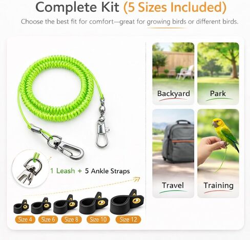 Parrot Bird Harness Leash Anti-bite Outdoor Flying Training Rope with 5pcs Different Sizes of Soft Foot Loops and Training Whistle(Upgraded Version of Ankle Ring) in Kuwait