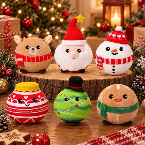 Suilung 6 Pcs Christmas Plush Ornaments Stuffed Santa Snowman Elk Gingerbread Man Xmas Tree Ball Decorations for Winter Holiday Hanging Decor Birthday Party Supplies, 4 Inches in Kuwait