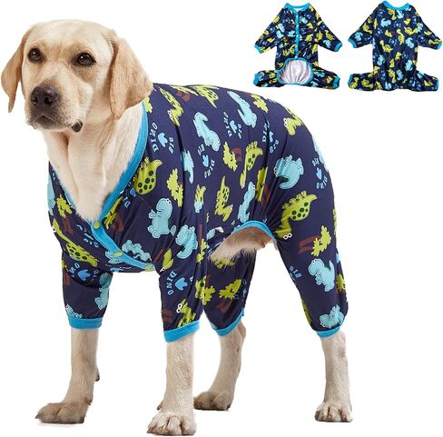 LovinPet الكلاب الكبيرة PJS Onesies - كلب قميص ما بعد الجراحة، حماية من الأشعة فوق البنفسجية، طباعة همبرغر صفراء، بيجامة خفيفة الوزن للحيوانات الأليفة، تغطية كاملة للكلاب، ملابس للكلاب الكبيرة، 3XL in Kuwait