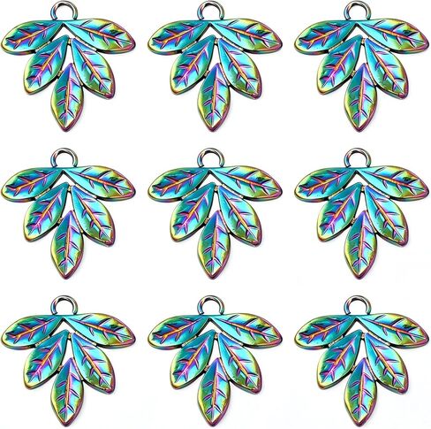 UNICRAFTALE 10Pcs Rainbow Color Leaf Pendant Charms 304 Stainless Steel Pendants Rack Plating Metal Shape Charms Hole 1.8mm for DIY Jewelry Making Multicolor in Kuwait