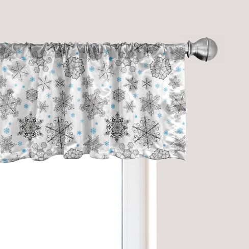 Ambesonne Snowflake Window Valance, Lace Style Arrangement of Snowflakes Winter Season Christmas Illustration, Curtain Valance for Kitchen Bedroom Decor with Rod Pocket, 54" X 18", White and Black in Kuwait