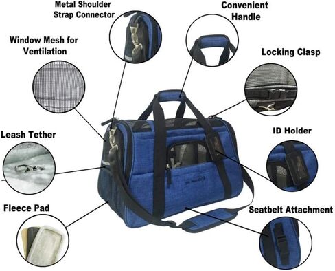 Airline Approved Pet Carrier, Tall Profile Soft Sided Luxury Travel Tote with Faux Fleece Bedding, Premium Brand Zippers, Under Seat Compliant (Platinum Gray) in Kuwait
