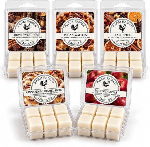 Farm Raised Candles, Farmhouse Christmas Wax Melts, 5 Pack, Hot Cocoa, Frosted Pine, Apple Cinnamon, Sugar Cookie Holiday Wax Warmer Melts in Kuwait
