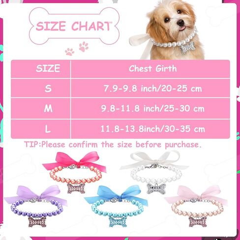 Frienda 5 Pieces Pet Pearl Necklace Diamond Crystal Dog Pearl Necklace Collars with Bling Rhinestones Bone Dog Pearl Jewelry Set Wedding Collar for Puppy Pets Dogs in Kuwait