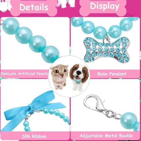 Frienda 5 Pieces Pet Pearl Necklace Diamond Crystal Dog Pearl Necklace Collars with Bling Rhinestones Bone Dog Pearl Jewelry Set Wedding Collar for Puppy Pets Dogs in Kuwait