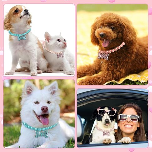 Frienda 5 Pieces Pet Pearl Necklace Diamond Crystal Dog Pearl Necklace Collars with Bling Rhinestones Bone Dog Pearl Jewelry Set Wedding Collar for Puppy Pets Dogs in Kuwait