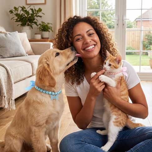 Frienda 5 Pieces Pet Pearl Necklace Diamond Crystal Dog Pearl Necklace Collars with Bling Rhinestones Bone Dog Pearl Jewelry Set Wedding Collar for Puppy Pets Dogs in Kuwait