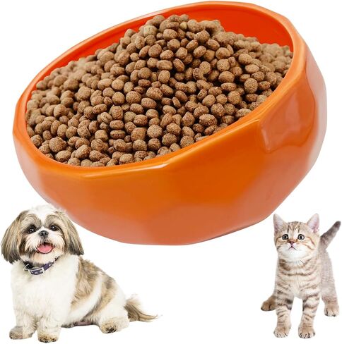 kathson Slanted Ceramic Dog Bowl Tilted 15° Cat Food Water Bowls Dish Animal Pet Comfort Feeding Bowls Heavy Weighted Feeder for Wet or Dry Food (White) in Kuwait