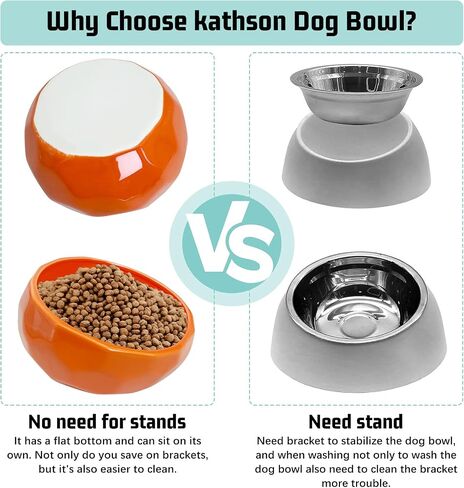 kathson Slanted Ceramic Dog Bowl Tilted 15° Cat Food Water Bowls Dish Animal Pet Comfort Feeding Bowls Heavy Weighted Feeder for Wet or Dry Food (White) in Kuwait