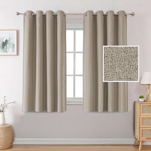 H.VERSAILTEX Linen Blackout Curtains Blue Floral 84 Inches Long Thermal Insulated Curtains for Textured Burlap Grommet Window Curtains for Living Room Bedroom, 2 Panels, Bluestone and Taupe in Kuwait