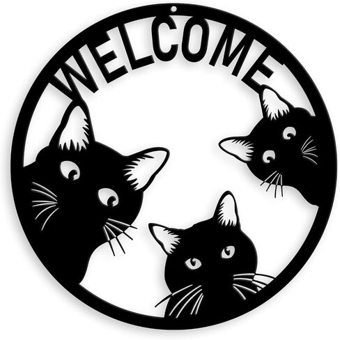 Welcome Sign,Welcome Cats Metal Welcome Wreath Sign Wreath Door Hanger for Christmas Housewarming Holiday Home Decoration (cat welcome sign) in Kuwait