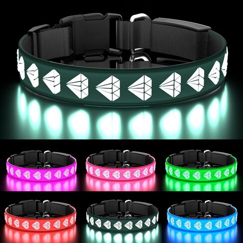 Light Dog Collar Rechargeable LED Dog Collars 15 Lighting Colors High Visible Light Up Dog Collars Adjustable Waterproof Bright Glowing Pet Collar for Night Walk, Pink in Kuwait