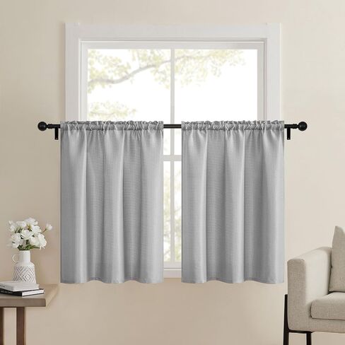 Home Queen White Waffle Bathroom Window Curtains, Water Repellent Rod Pocket Short Kitchen Drapes for Small Window, 2 Panels, 36 X 24 Each in Kuwait