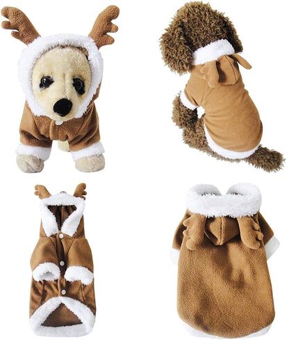 Mogoko Dog Cat Christmas Reindeer Costume, Funny Pet Elk Cosplay Dress, Puppy Fleece Outfits Warm Hoodie Xmas Apparel Clothes (L Size) in Kuwait