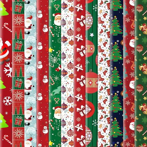Zayvor 12 Large Sheets Christmas Wrapping Paper,Assorted Folded Holiday Gift Wrap,Recyclable Xmas Wrap Paper, Festive Traditional Christmas Decorations,Snowflake, Christmas Tree, 75x51cm in Kuwait
