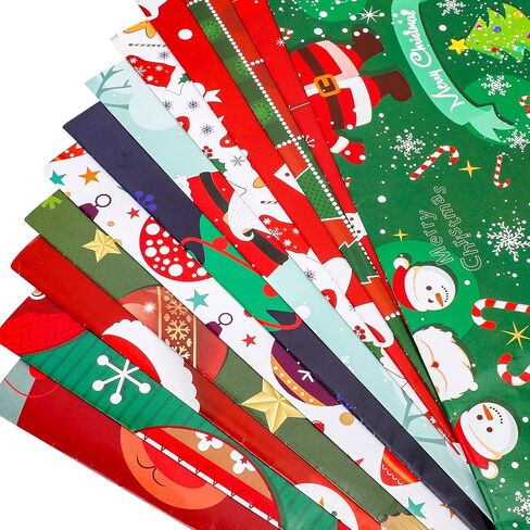 Zayvor 12 Large Sheets Christmas Wrapping Paper,Assorted Folded Holiday Gift Wrap,Recyclable Xmas Wrap Paper, Festive Traditional Christmas Decorations,Snowflake, Christmas Tree, 75x51cm in Kuwait