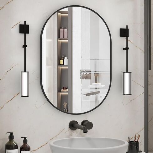 Oval Bathroom Mirror Wall Vanity Oval Mirrors, 20"x30" Silver Bathroom Mirrors for Over Sink Pill Mirrors Capsule Wall Mounted Mirror, Modern Mirror with Metal Frame for Wall Decor in Kuwait