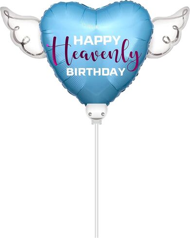 Heavenly Balloons on a stick Happy Heavenly Birthday blue/purple balloon heart shaped with angel wings in Kuwait