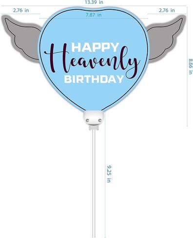 Heavenly Balloons on a stick Happy Heavenly Birthday blue/purple balloon heart shaped with angel wings in Kuwait