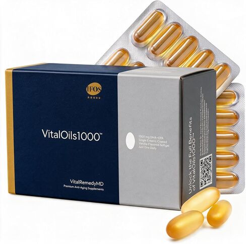 Vital Oils 1000 Premium Omega 3 Fish Oil Supplement - Ultra Strength DHA, IFOS Certified Fish Oil, Premium Gold Standard Burpless Omega 3 Capsules (1 Month Supply) in Kuwait
