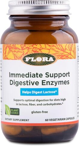 Flora - Enzyme Blend of Seven Vegetarian Enzymes, Supports Optimal Digestion of Proteins, Fast, Carbs, Fiber and Complex Sugars, Provides Relief from Lactose Intolerance, 60 Vegetarian Capsules in Kuwait