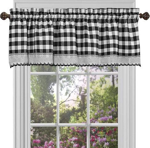 Achim Buffalo Check Valance Window Curtains - 58 Inch Width, 14 Inch Length - Black & White Plaid & Dining Room Home Decor & Buffalo Check Panel - 42x84 - Black/White in Kuwait