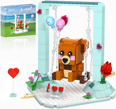 Nubee Cute Brown Bear Building Toys, Valentine’s Swing Bears Building Sets with Animals, Brick Heart, Flowers, I Love You, Cupid's Arrow, Birthday Valentine Gifts for Boys Girls Aged 8+ in Kuwait