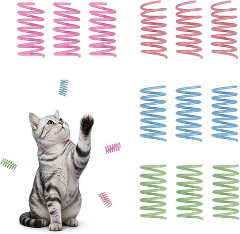 Andiker Cat Spiral Spring, 12 Pc Cat Creative Toy to Kill Time and Keep Fit Interactive Cat Toy Sturdy Heavy Plastic Spring Colorful Springs Cat Toy for Swatting, Biting, Hunting Kitten Toys in Kuwait