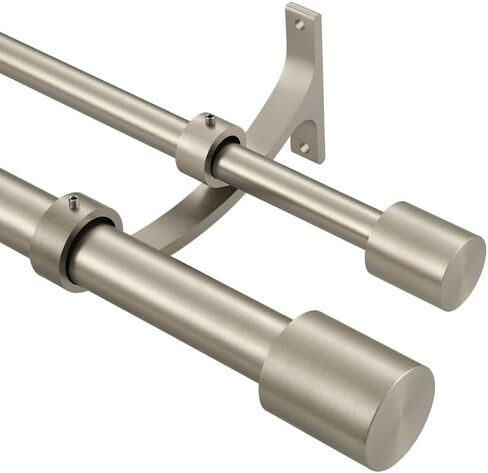 Double Curtain Rods for Window 72 to 144 Inch (6-12ft), Matte Black Double Drapery Rod, Heavy Duty 1 Inch Front and 5/8 Inch Back Double Window Rod, Decorative Double Rod Curtain Rods with Cap Finials in Kuwait