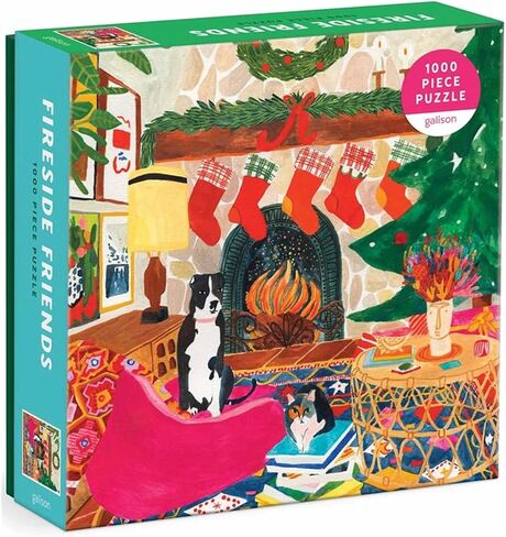 Galison Fireside Friends 1000 Piece Puzzle in Square Box from Galison - Holiday Puzzle for Adults with Beautiful Artwork, Thick and Sturdy Pieces, Makes a Wonderful Gift! in Kuwait