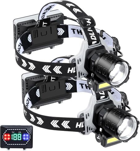 AXRUNZE 30W Super Bright LED Rechargeable Headlamp, 150000 Lumens, 10 Modes, Motion Sensor, IPX7 Waterproof, 135 Adjustable, 2 Pack in Kuwait