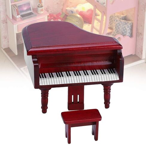 Mini Simulation Wooden Grand Piano with Stool for 1:12 Doll House Furniture and Accessory White Doll Accessories in Kuwait