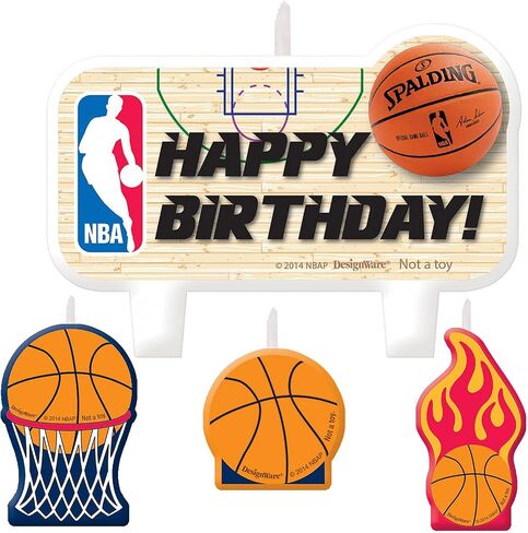 NBA Slam Dunk Birthday Cake Candle Set - 4-Pack 2-Size (Small 1.5" X 2" & Large 2.36" X 3.36") - Premium Quality Basketball-Themed Candles - Fun and Unique Party Decor for NBA Fans in Kuwait