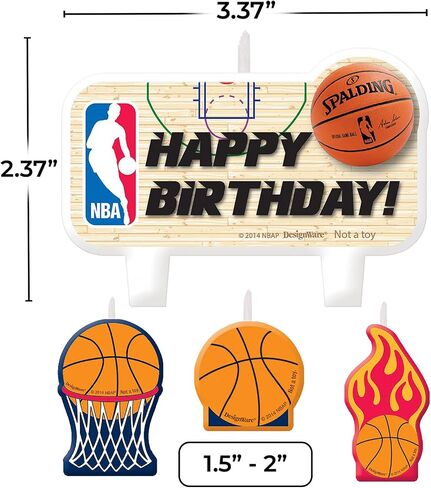 NBA Slam Dunk Birthday Cake Candle Set - 4-Pack 2-Size (Small 1.5" X 2" & Large 2.36" X 3.36") - Premium Quality Basketball-Themed Candles - Fun and Unique Party Decor for NBA Fans in Kuwait