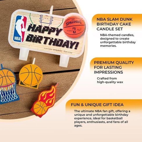 NBA Slam Dunk Birthday Cake Candle Set - 4-Pack 2-Size (Small 1.5" X 2" & Large 2.36" X 3.36") - Premium Quality Basketball-Themed Candles - Fun and Unique Party Decor for NBA Fans in Kuwait